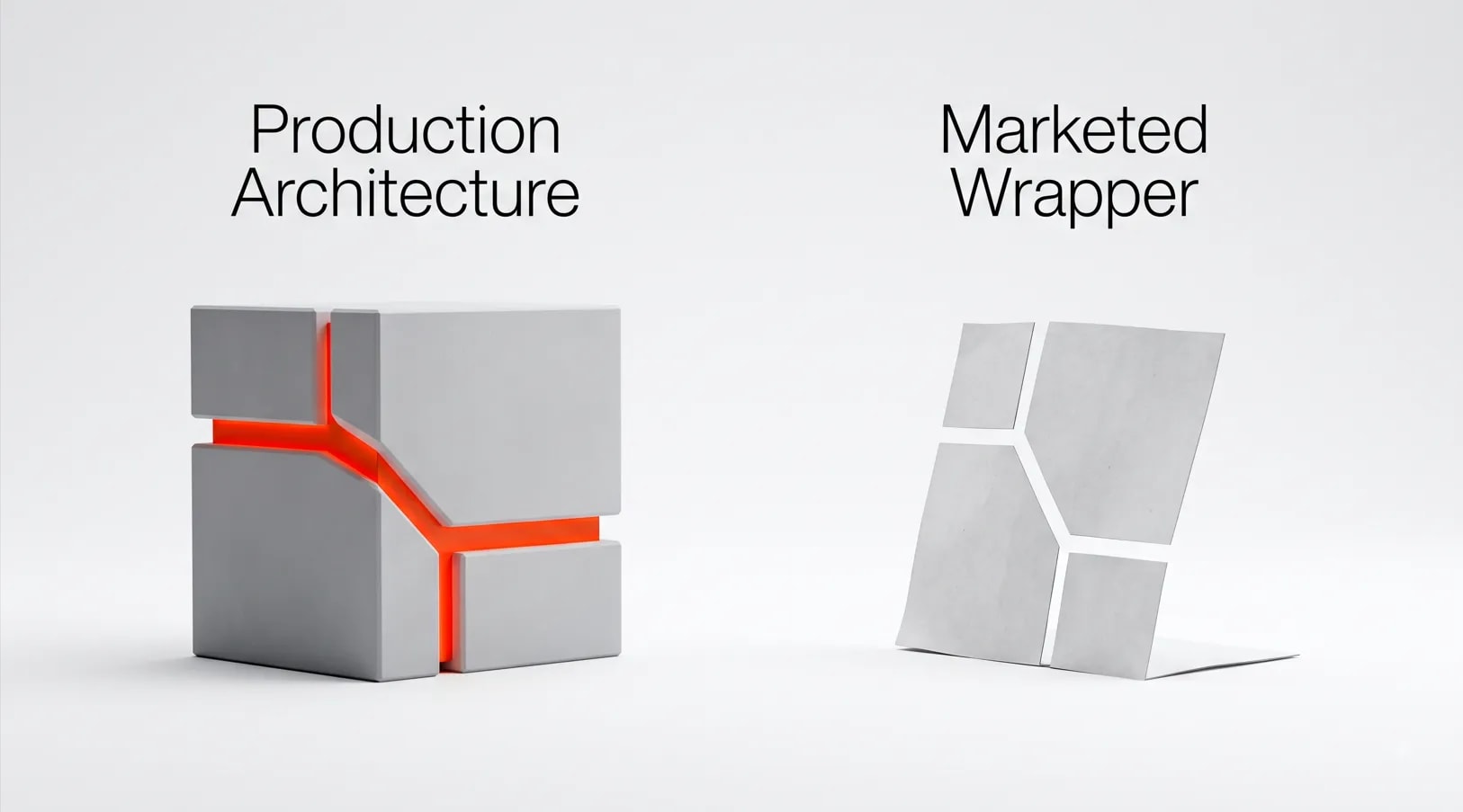 Visual breakdown comparing a demo-only AI build with a production-grade AI system across five key architectural dimensions