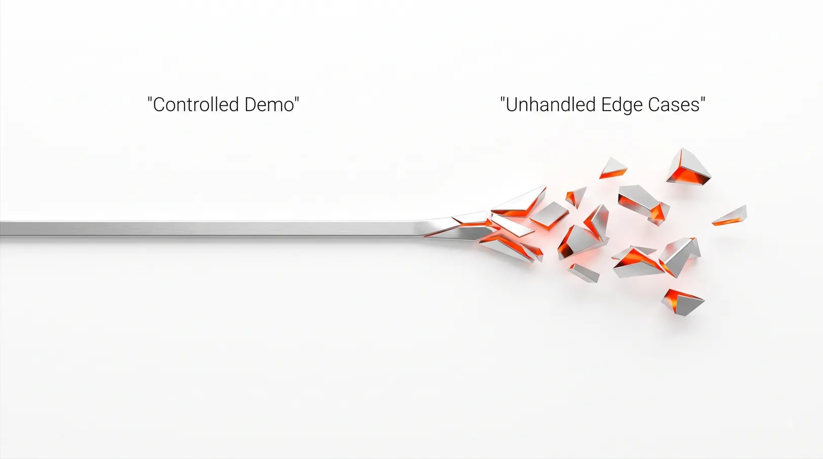 Visual timeline showing the predictable failure pattern of a poorly scoped AI engagement from vendor selection through post-launch breakdown