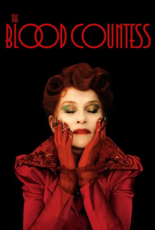 The Blood Countess (2026) movie poster featuring Isabelle Huppert in period costume against a dark, gothic backdrop.