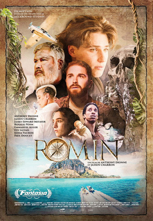 Romin (2026) theatrical movie poster featuring the title and main cast in a forest setting