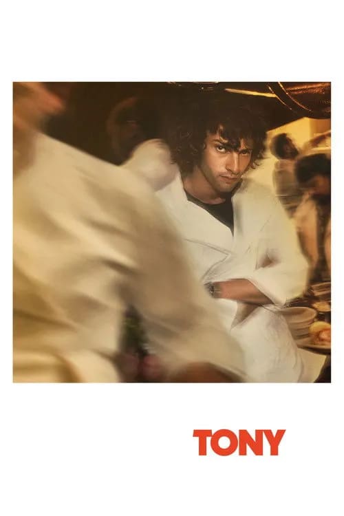 Poster for the 2026 film Tony showing Dominic Sessa as a young Anthony Bourdain in a chaotic kitchen setting.