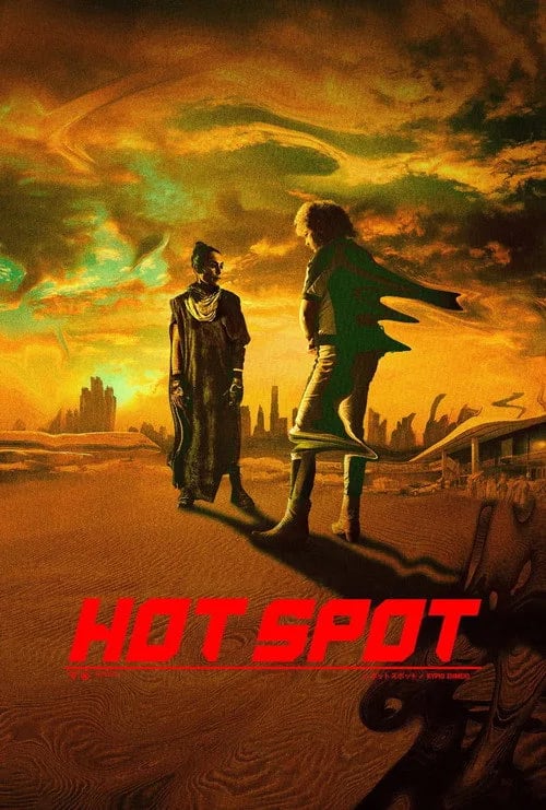Hot Spot (2026) movie poster featuring a glitched digital face against a neon city background