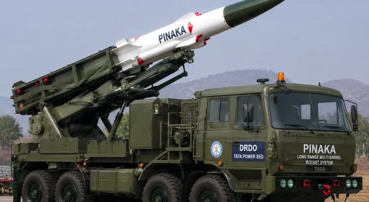 Pinaka Mk-IV guided rocket in flight trajectory targeting distant high-value assets