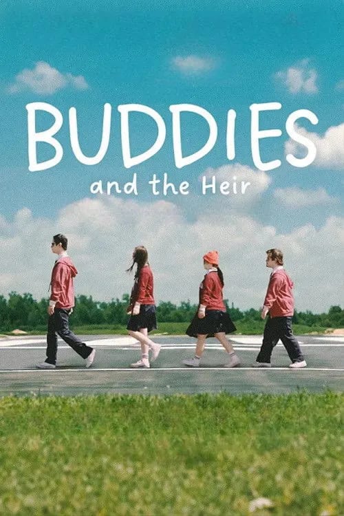 Movie poster for Buddies and the Heir (2026) featuring the main cast standing in front of a luxury hotel in Uruguay.