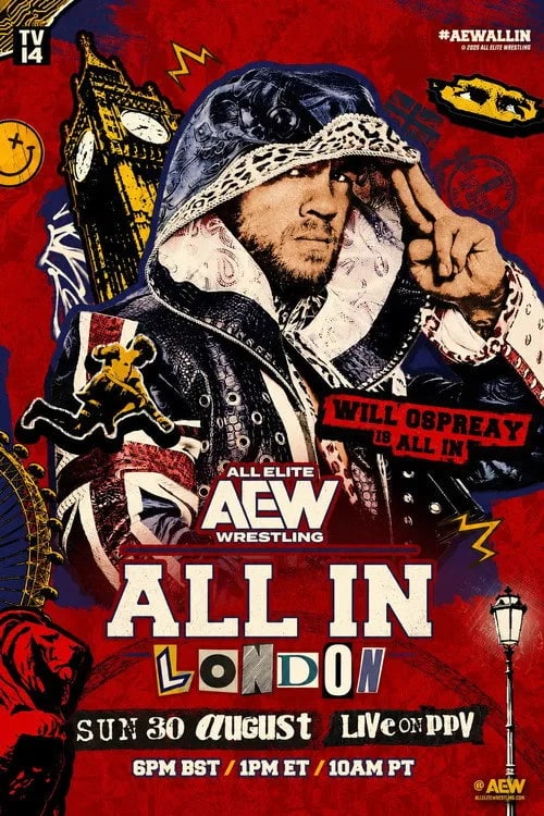 Official poster for AEW All In 2026: London featuring wrestlers at Wembley Stadium, 2026.