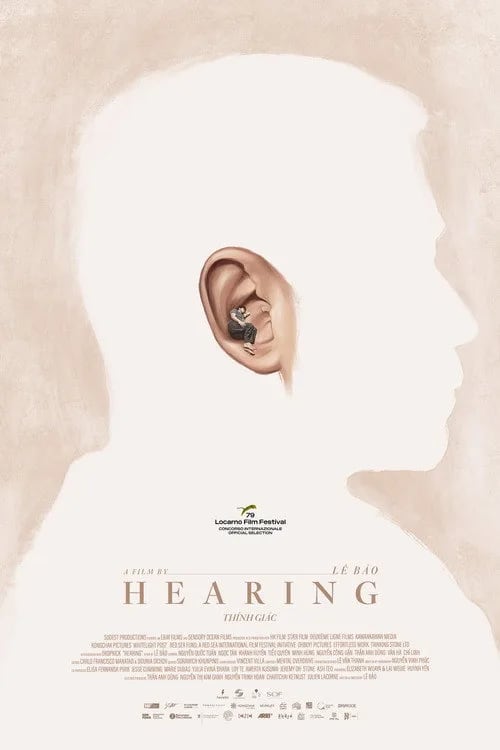 Movie poster for Hearing (2026) featuring a close-up of a decibel meter against a blurred urban background