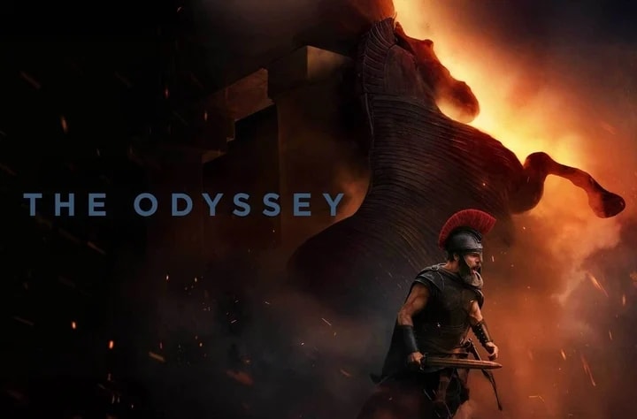 Split image showing Christopher Nolan's Oscar trophies and the post-apocalyptic setting of the Odessa movie