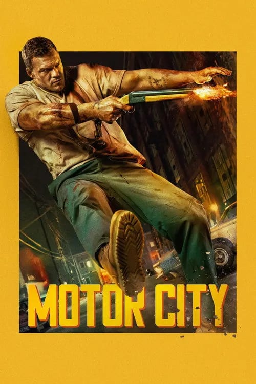 Movie poster for Motor City (2026) featuring Alan Ritchson in a gritty 1970s Detroit setting