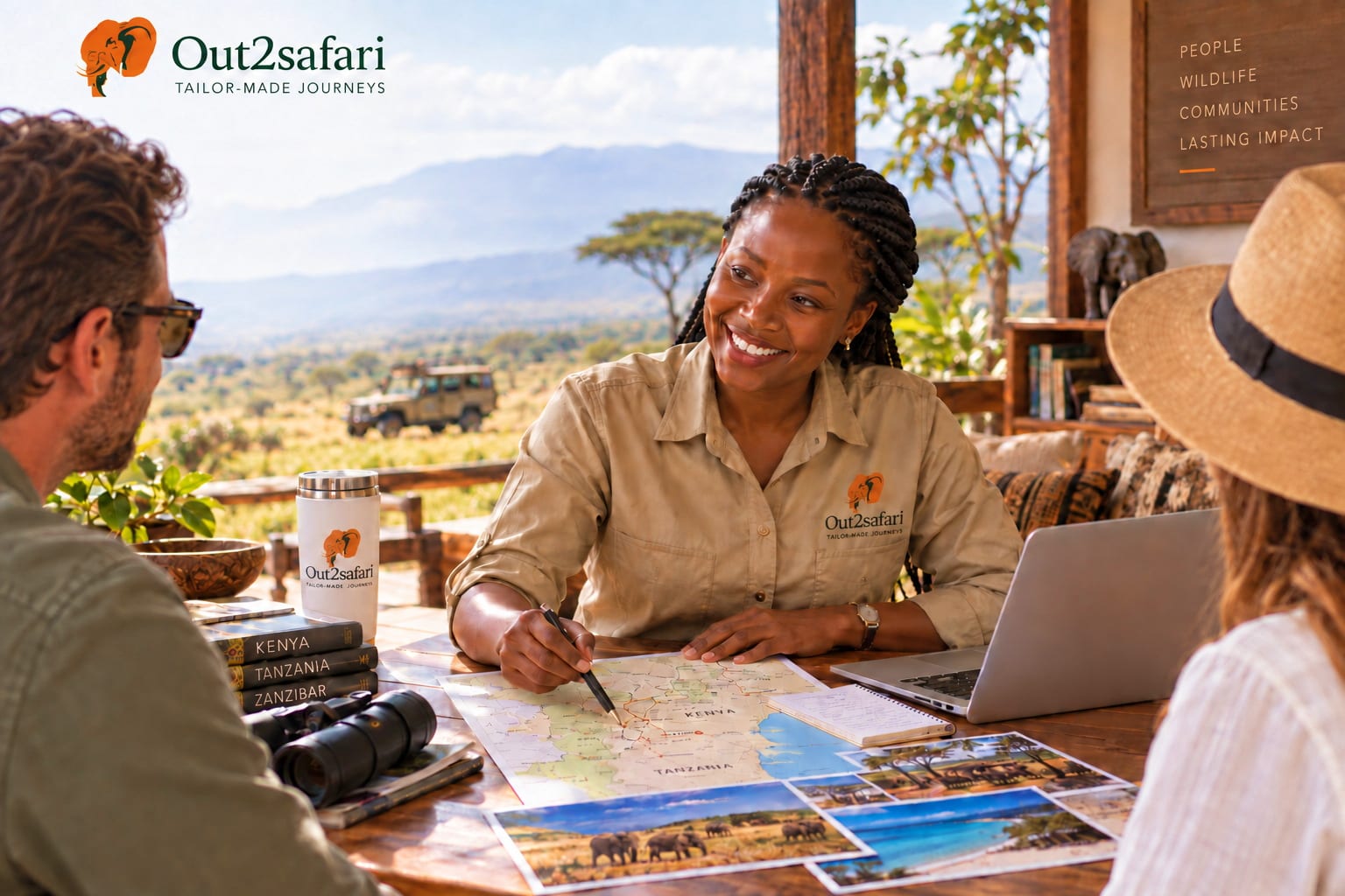 An Out2safari travel designer planning a Kenya and Tanzania route with two guests