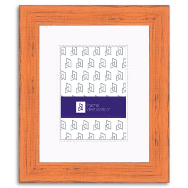 Orange Picture Frame with Distressed Wood and Mat P792