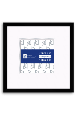 Nielsen P117 Metal Picture Frame in Matte Black with White Mat - 4x4-Artwork / Frame-7x7