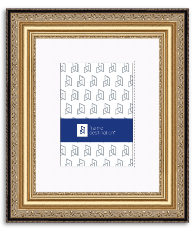 Gold Picture Frame Wood with Ornate Brushed Finish and Mat P200