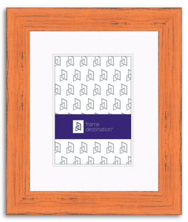 Orange Picture Frame with Distressed Wood and Mat P792