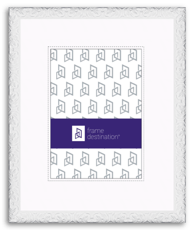 Slim Ornate White Picture Frame in Real Wood with Mat P568