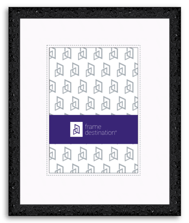 Slim Ornate Black Picture Frame with Real Wood and Mat P568