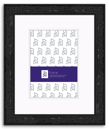 Ornate Black Picture Frame with Real Wood and Mat P573