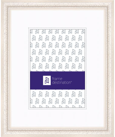 Farmhouse Picture Frame With Antique White Embellished Profile and Mat P721