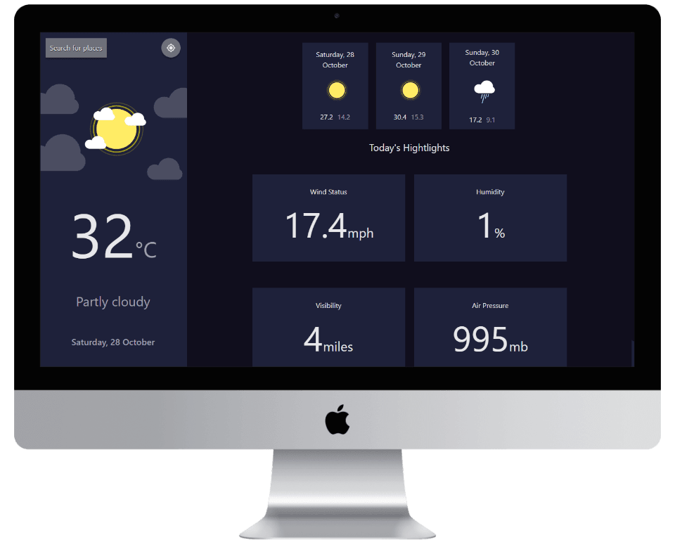 Imagen de la interfaz de usuario de la aplicación web del clima