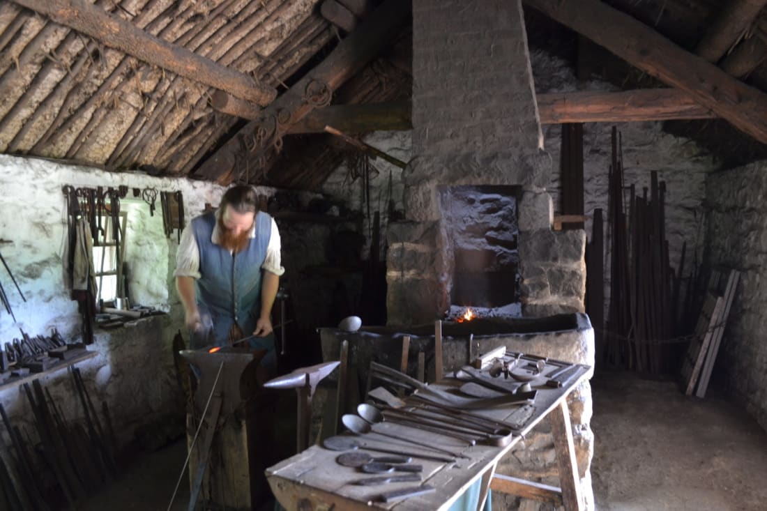 Making nails; the steps to make a spoon can be seen on the left of the table, proceeding from left to right image