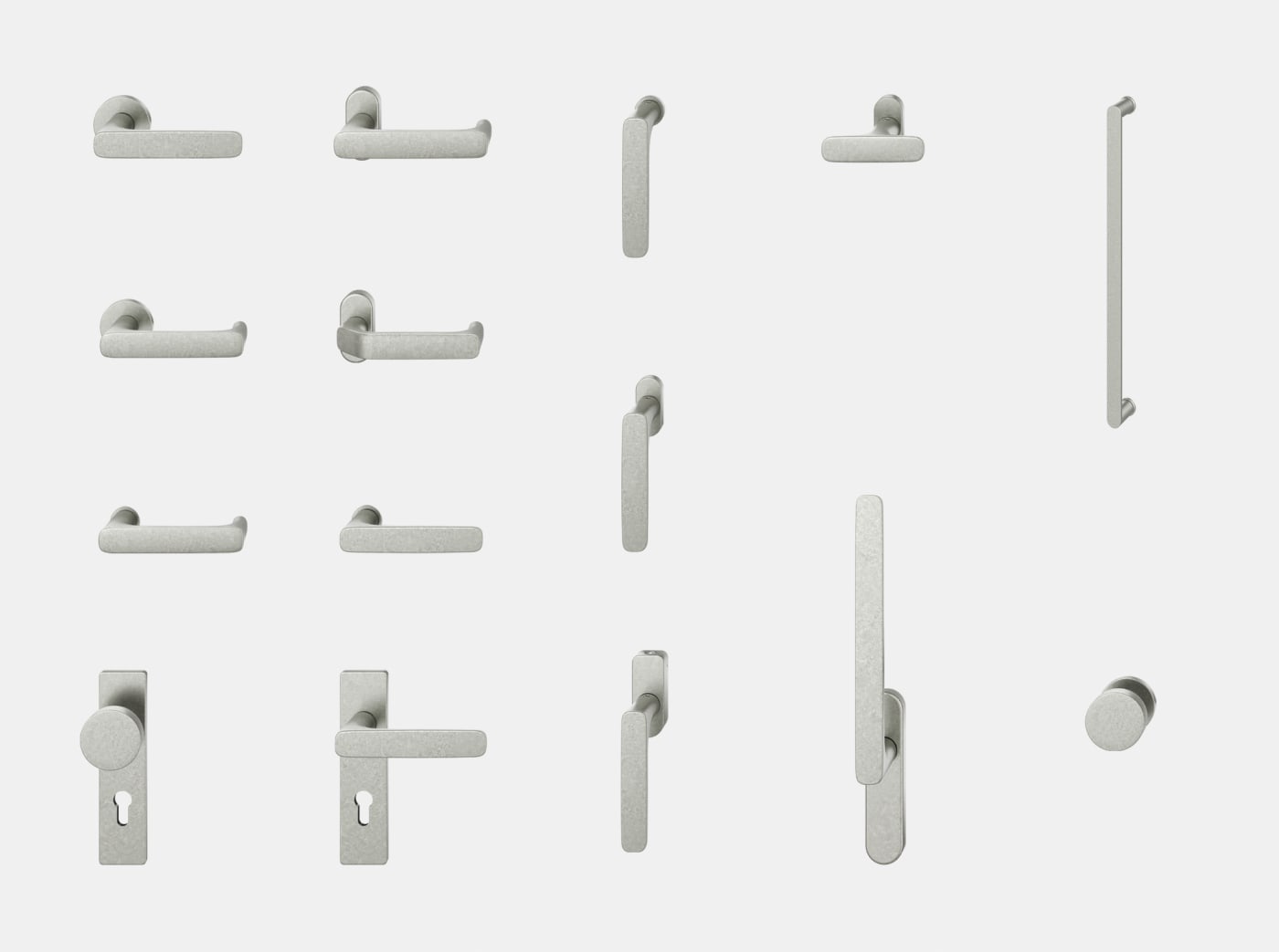 Rendering showcasing the cohesive 1289 product family in the Aluminum Pure finish.