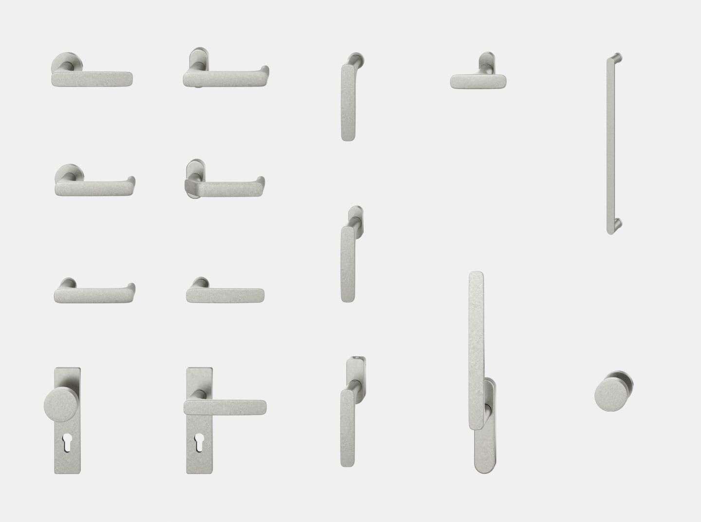 Rendering welches die durchgängige Produktfamilie 1289 in der Oberfläche Aluminium Pure zeigt.