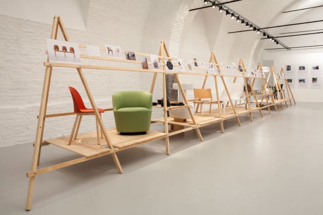 View of the retrospective ‘Jasper Morrison. Thingness’ at the Grand-Hornu Museum in Belgium, featuring Morrison’s chair designs.