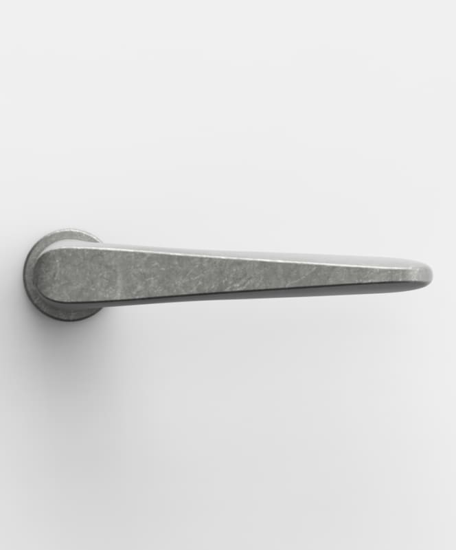 Front view of the FSB door handle model FSB 1144, designed by Jasper Morrison, in the Aluminum Pure finish. The distinctive, unpolished surface texture is clearly visible.