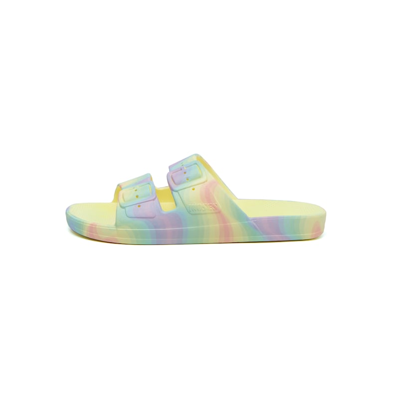 Double buckle iridescent slide sandals outlet