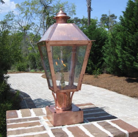 StJames Magnolia Gas Post Mount Copper Lantern FrenchMarketLanterns