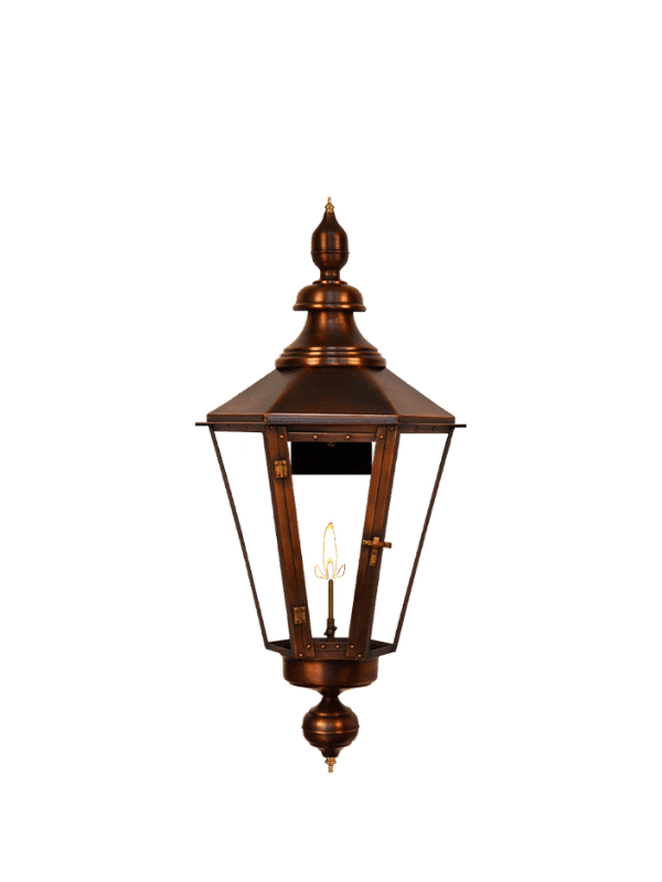 Eslava Street Gas or Electric Copper Lantern with Top and Bottom Scrolls