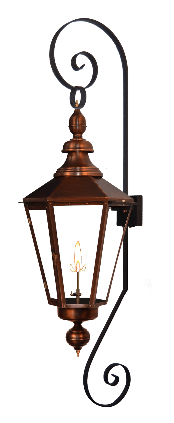 Eslava Street Gas or Electric Copper Lantern with Top and Bottom Scrolls