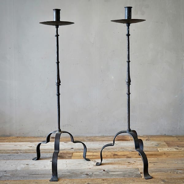 Pair of Large Italian Wrought-Iron Candlesticks