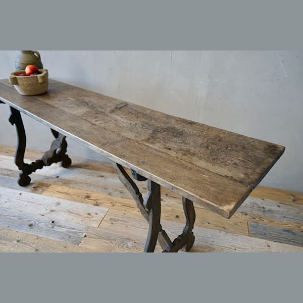 Italian Oak Trestle Console Table