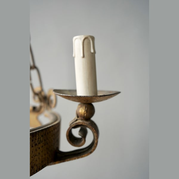 French Gilded Iron Chandelier