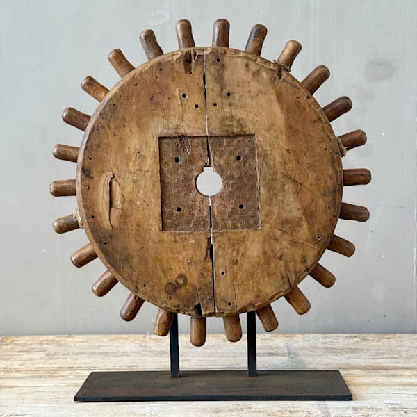 Large Mounted Wooden Cog