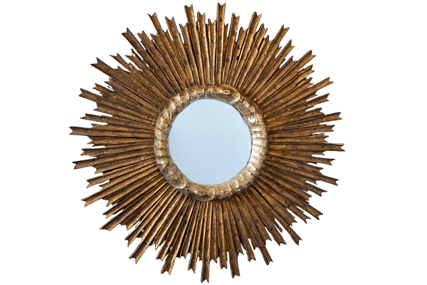 Round sunburst mirror with wooden frame