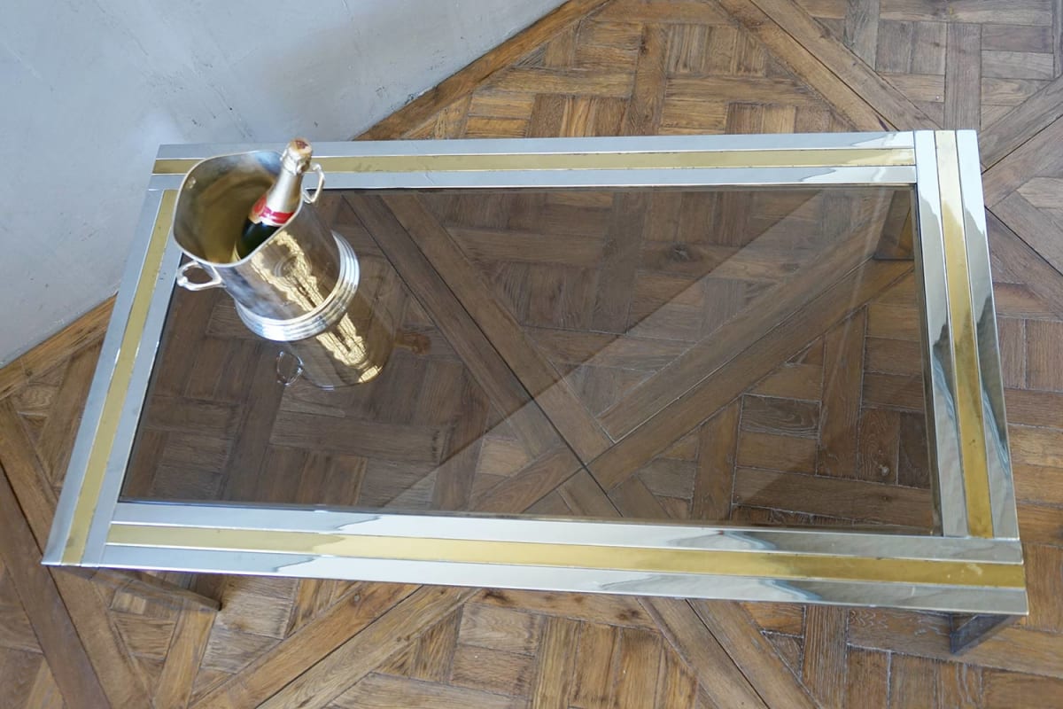 1970s Chrome & Brass Coffee Table