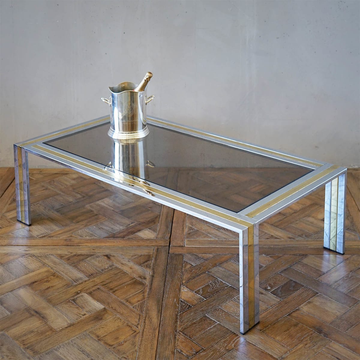1970s Chrome & Brass Coffee Table