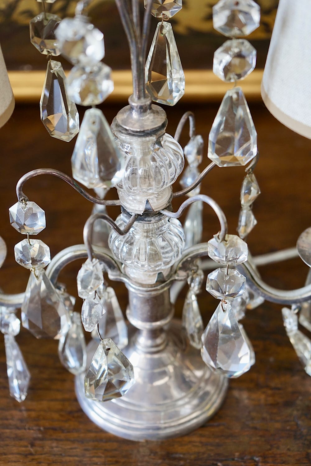 French Silver & Glass Girandole Lamps