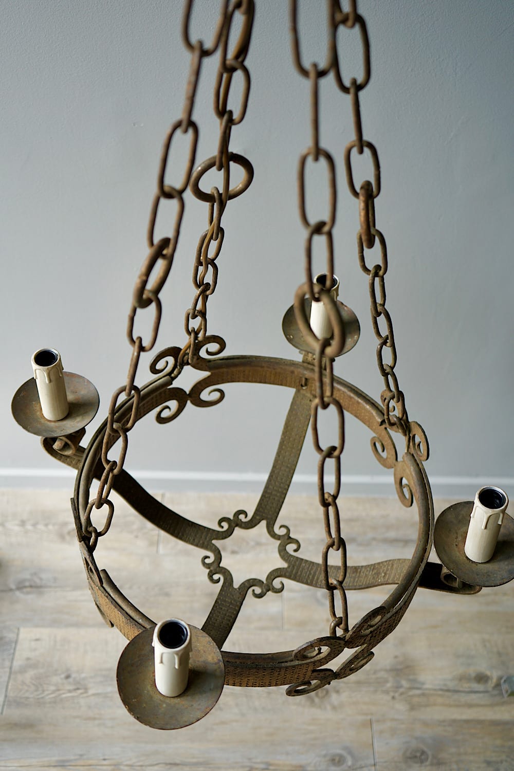 French Gilded Iron Chandelier