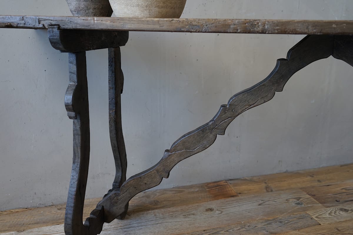 Italian Oak Trestle Console Table