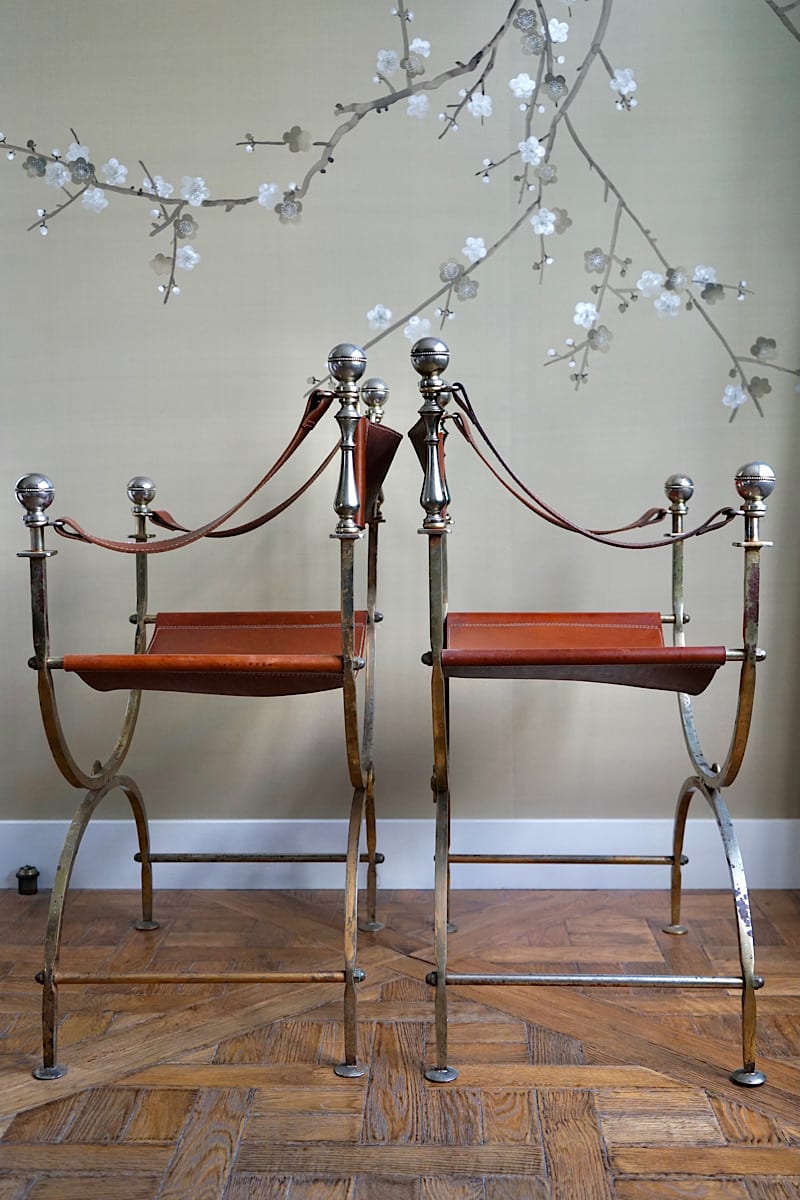 Iron & Leather Curule Chairs