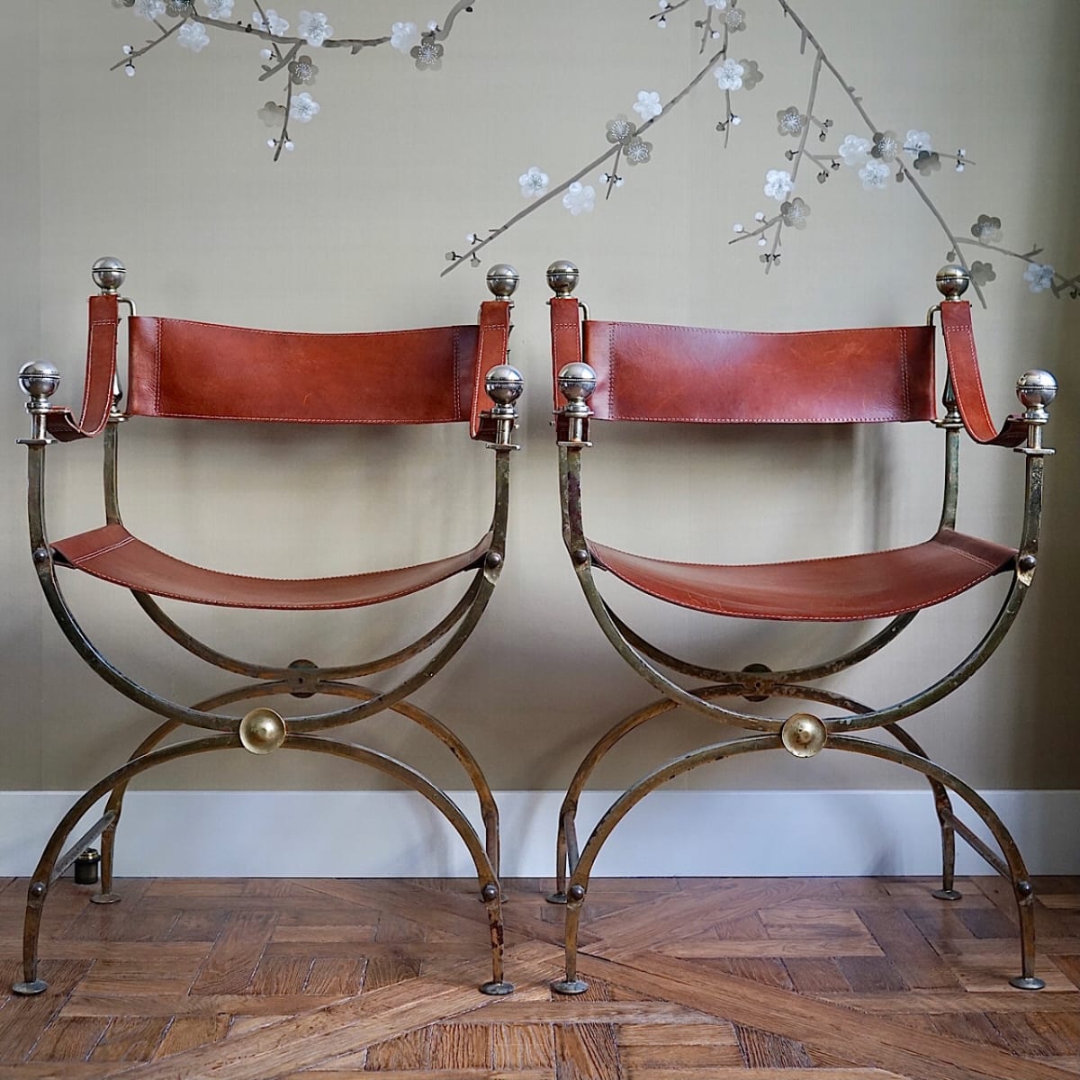Iron & Leather Curule Chairs