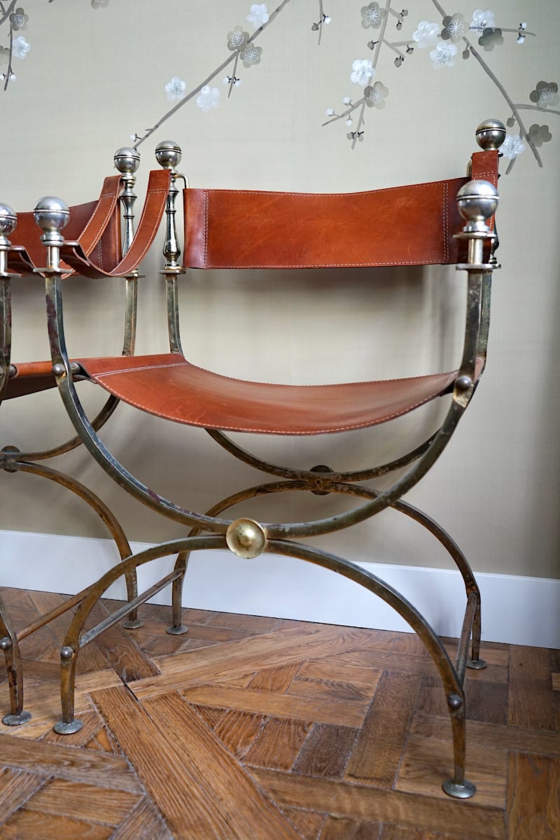 Iron & Leather Curule Chairs