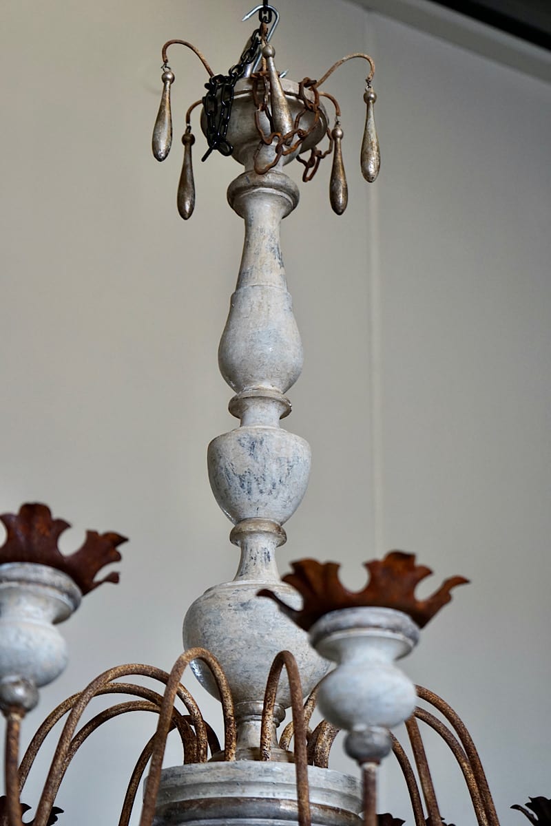 Italian Painted Wood & Iron Chandelier