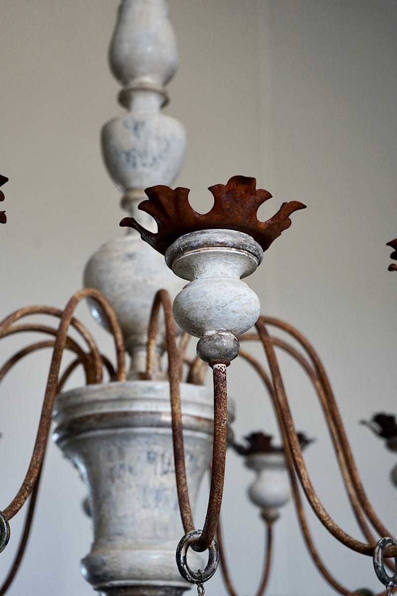 Italian Painted Wood & Iron Chandelier