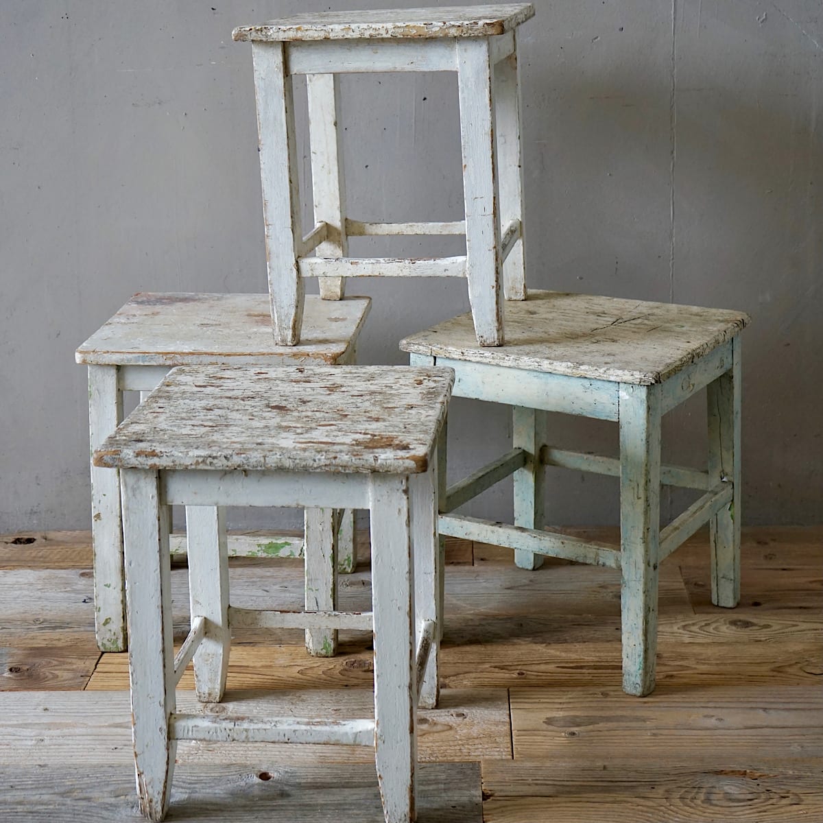 French Rustic Painted Stools