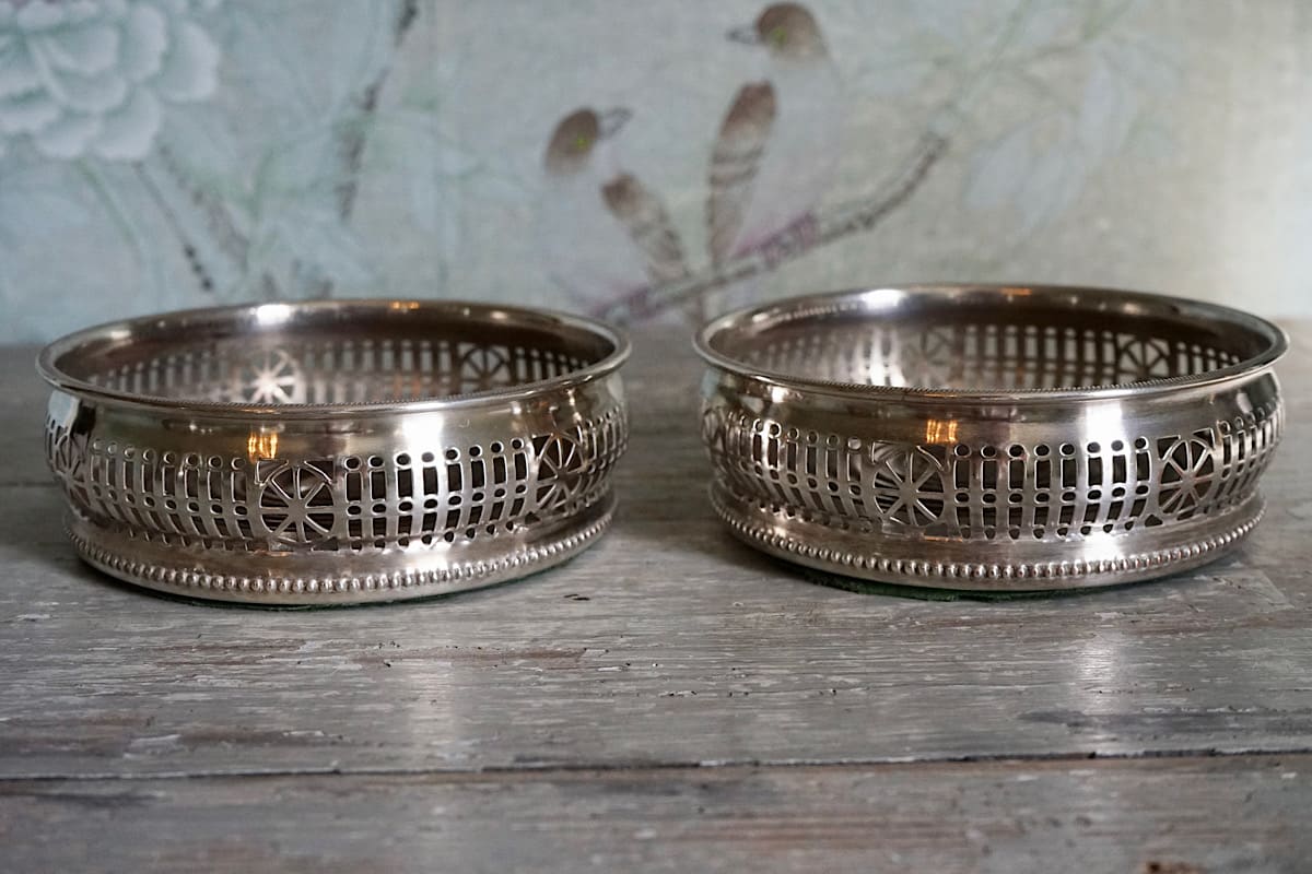 Pair of Silvered Wine Coasters