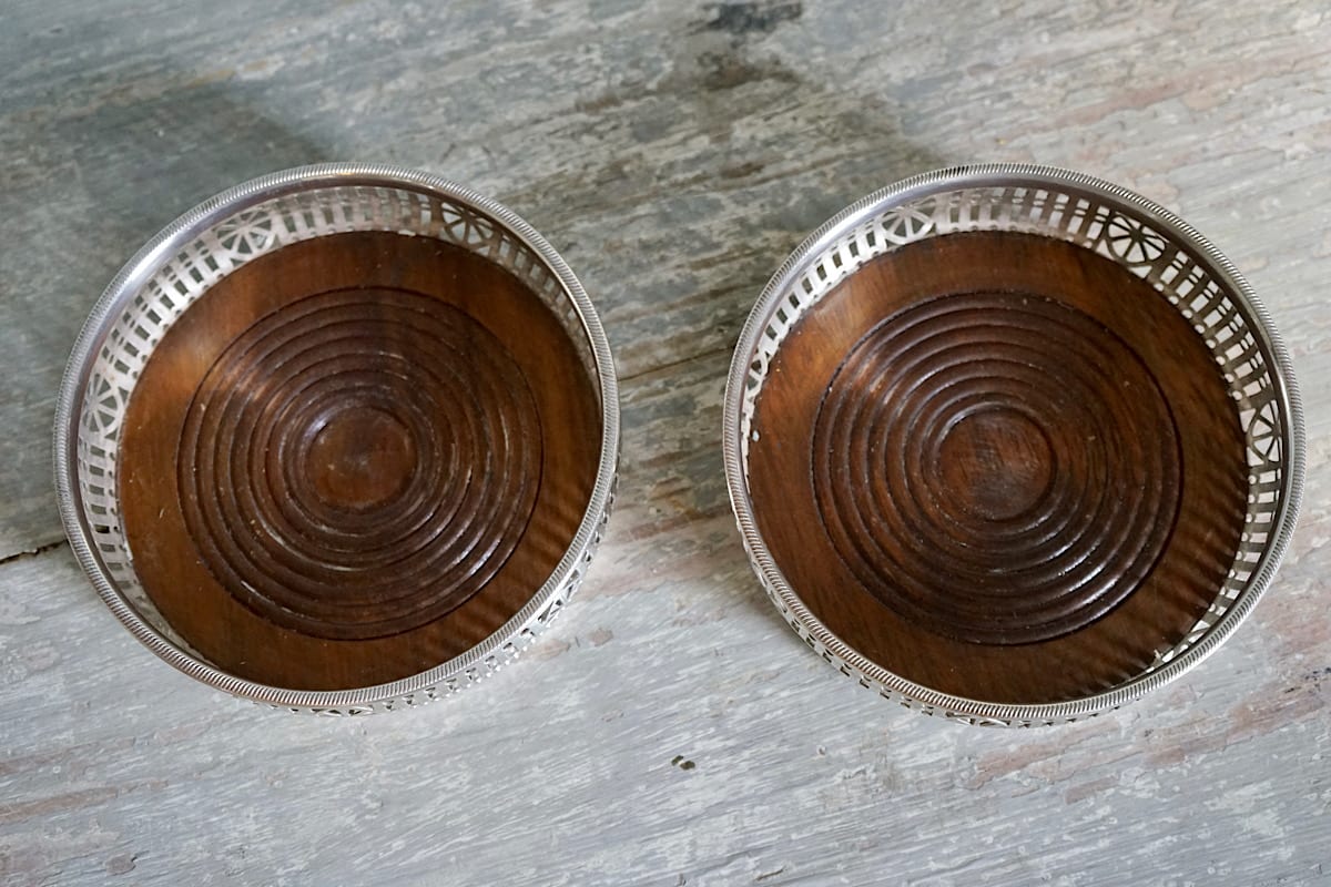 Pair of Silvered Wine Coasters
