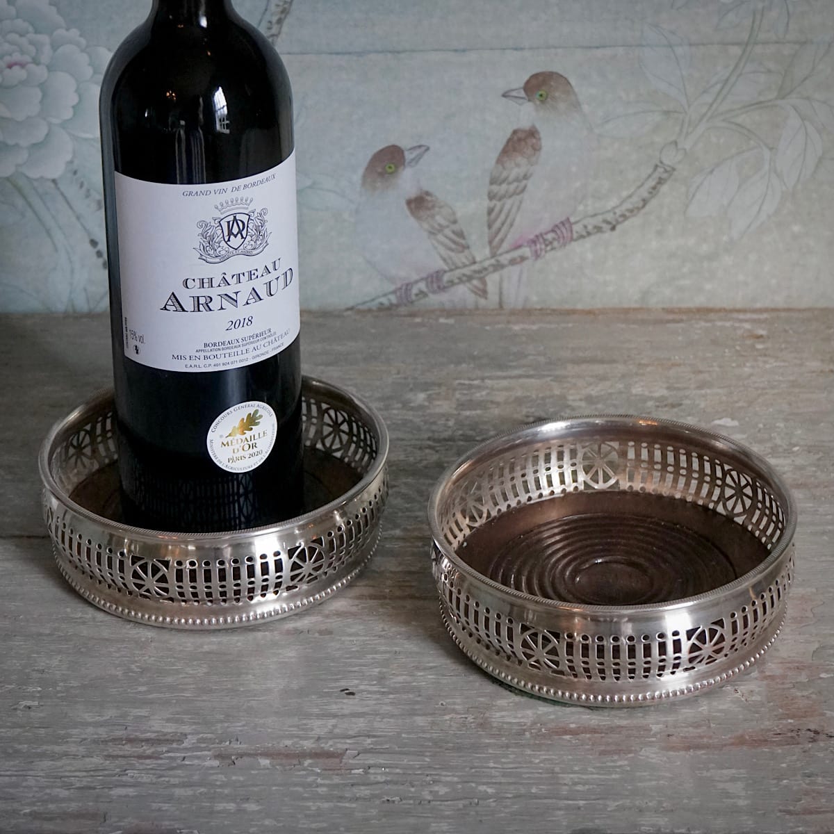 Pair of Silvered Wine Coasters